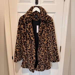 Love Tree Leopard Print Faux Fur Teddy Jacket Sz M